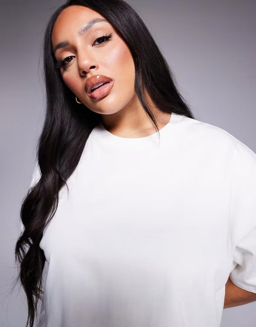 biały t-shirt basic oversize okrągły dekolt