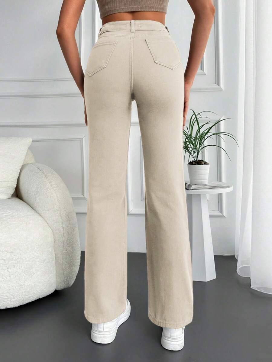 BEŻOWE SPODNIE JEANS 