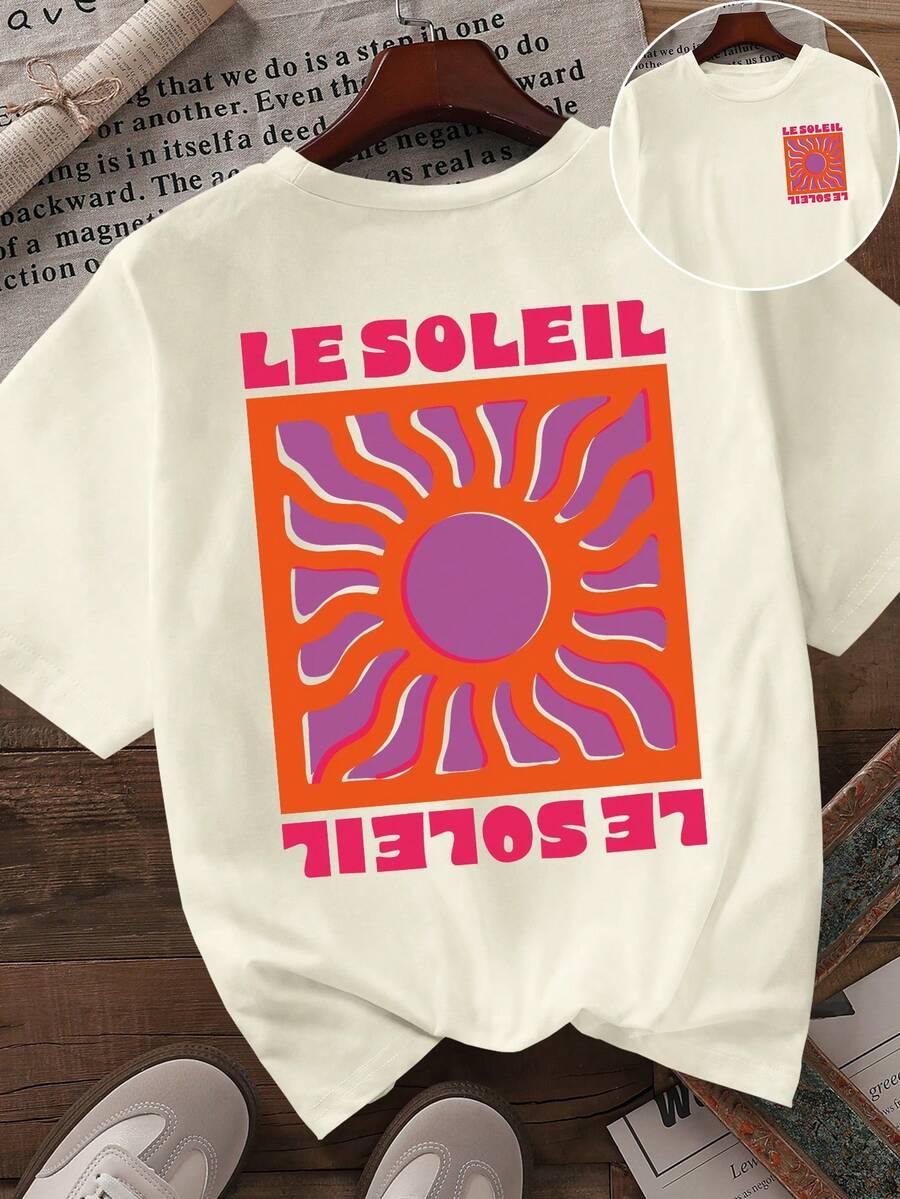t-shirt okrągły dekolt nadruk