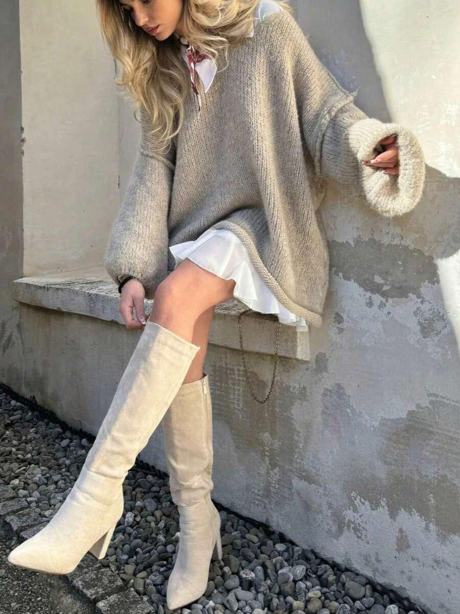 BEŻOWY SWETER OVERSIZE