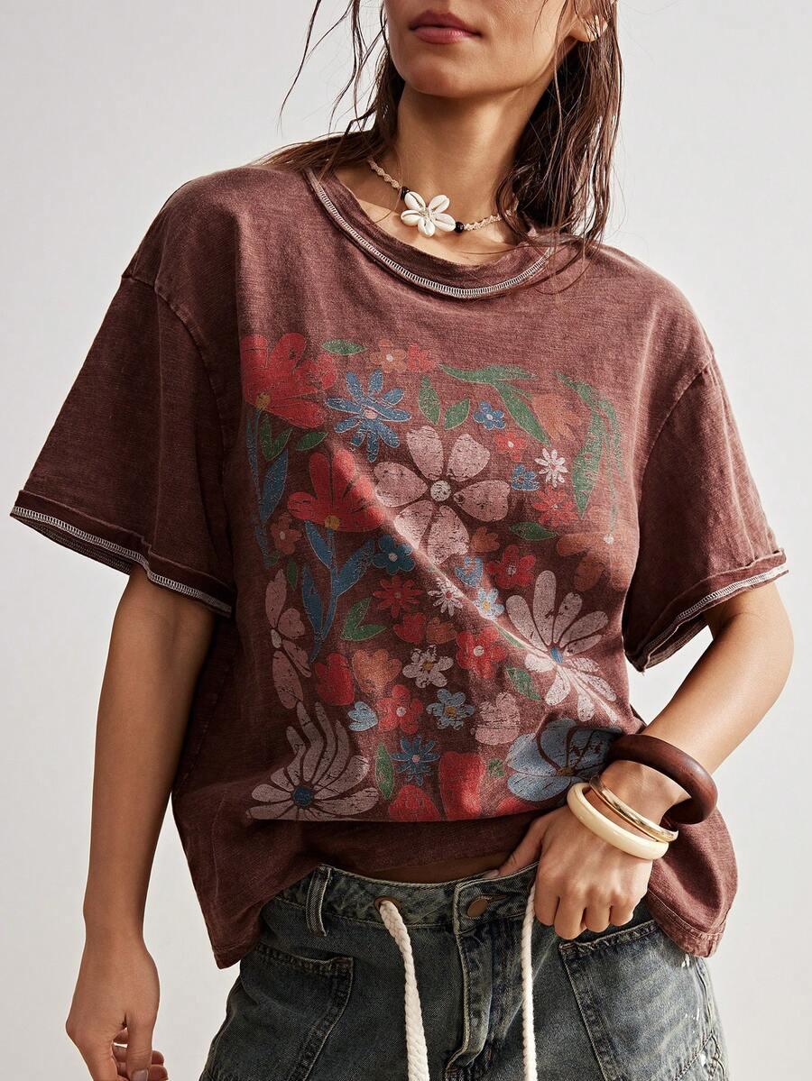 brązowy t-shirt print