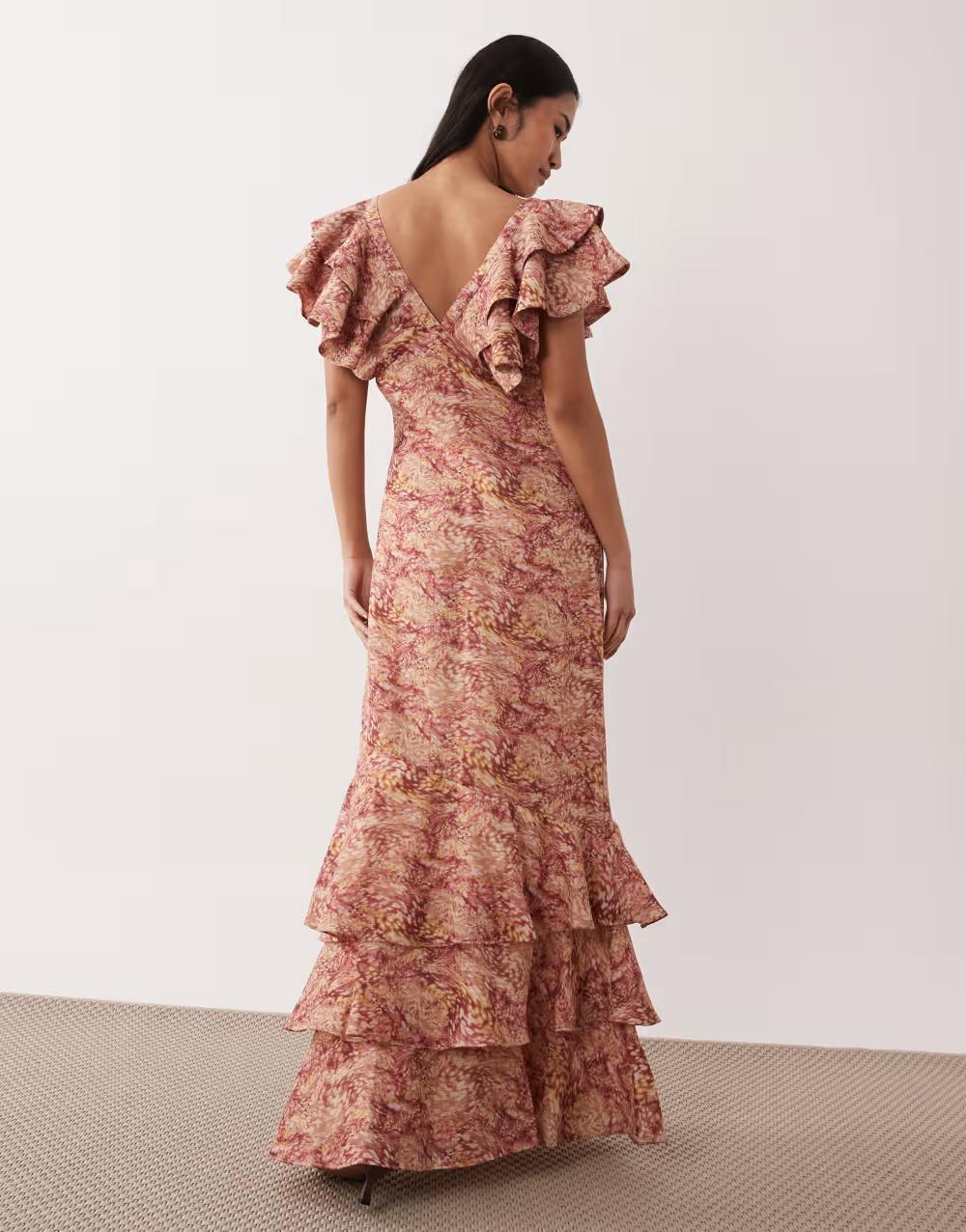 maxi sukienka v-neck falbany wzór