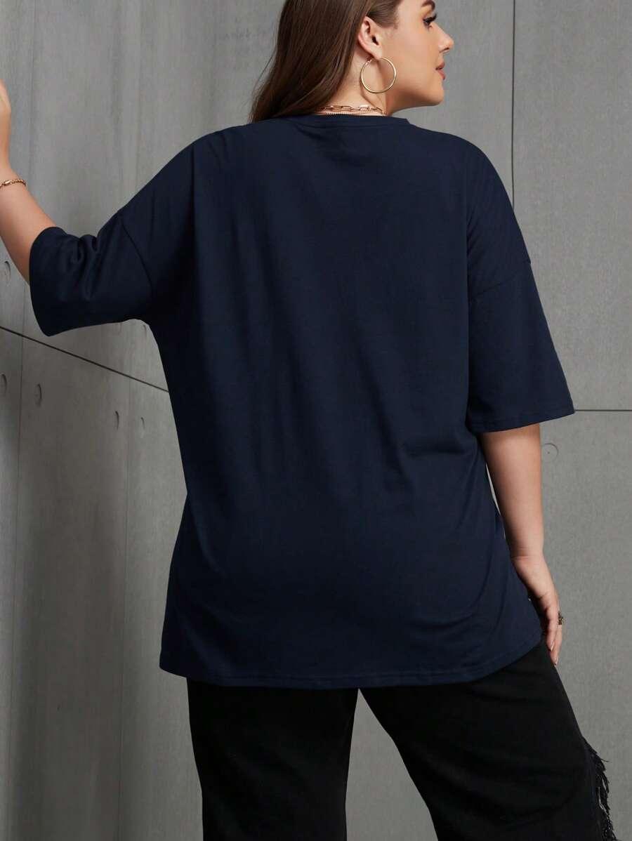 GRANATOWY T-SHIRT OVERSIZE