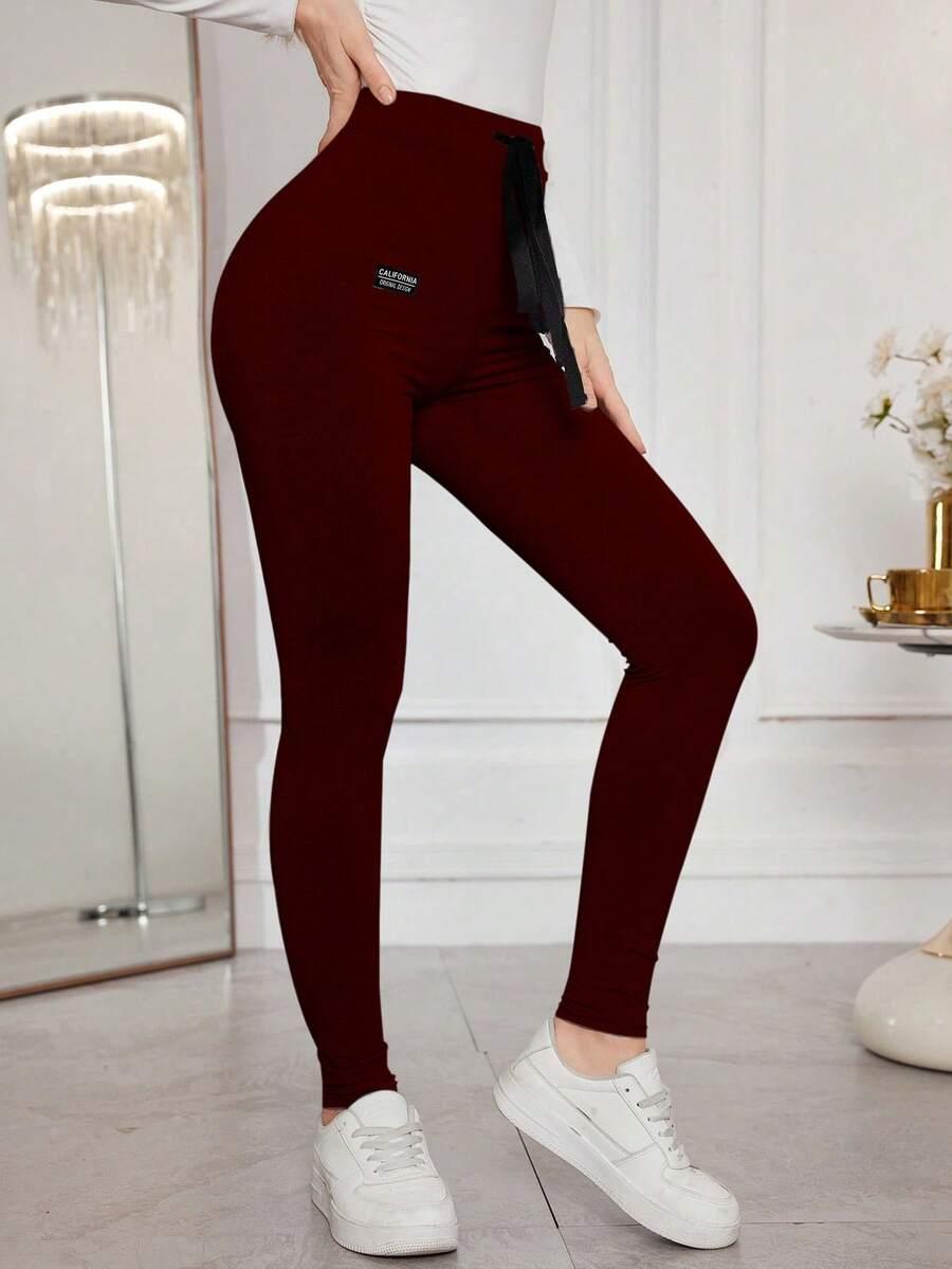 bordowe legginsy wysoki stan