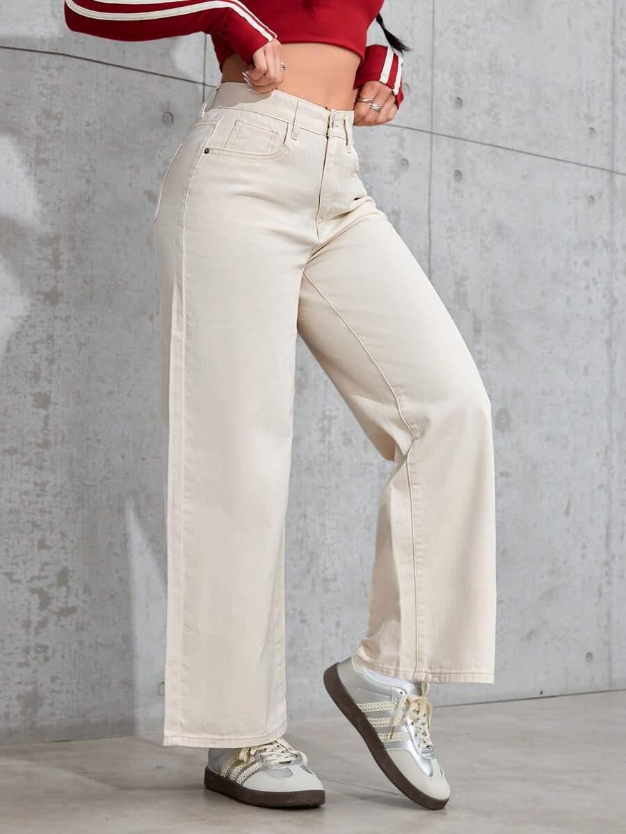 KREMOWE SPODNIE JEANS 