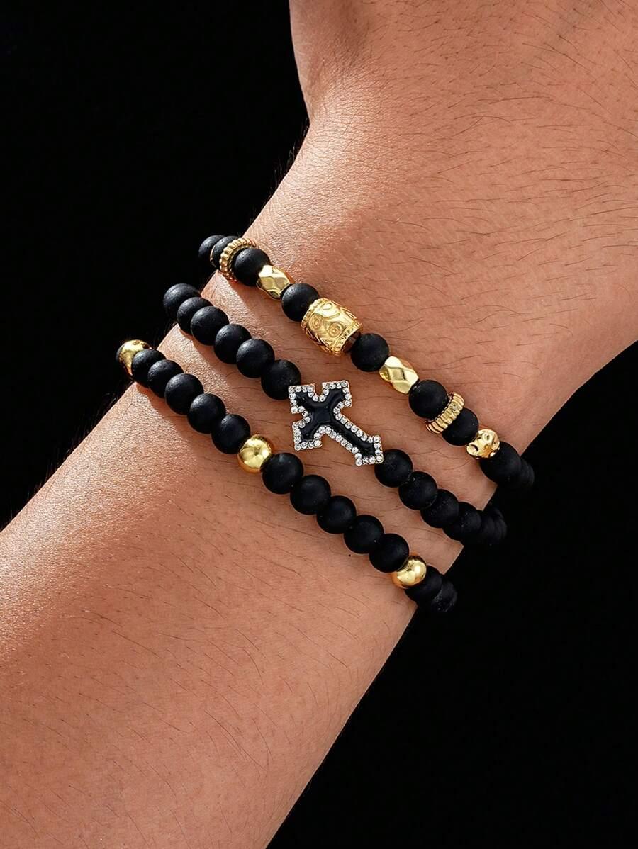 zestaw czarne bransoletki koraliki 3-pack