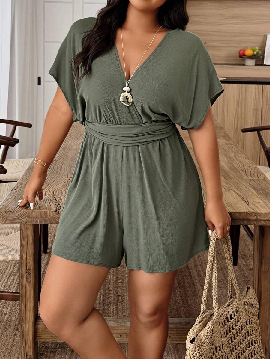 ZIELONY KOMBINEZON V-NECK 