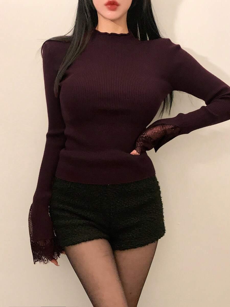 BORDOWY DZIANINOWY SWETER 