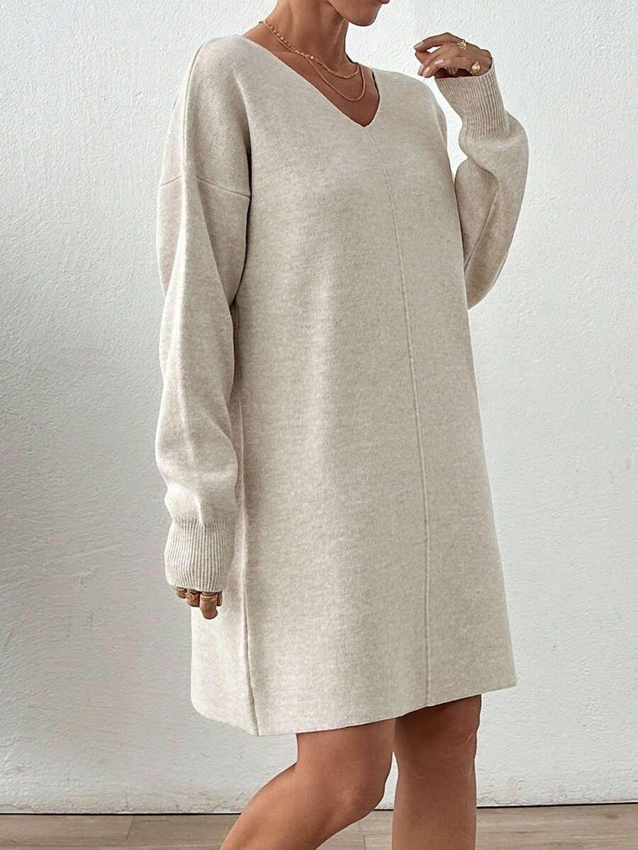 DZIANINOWA MINI SUKIENKA V-NECK