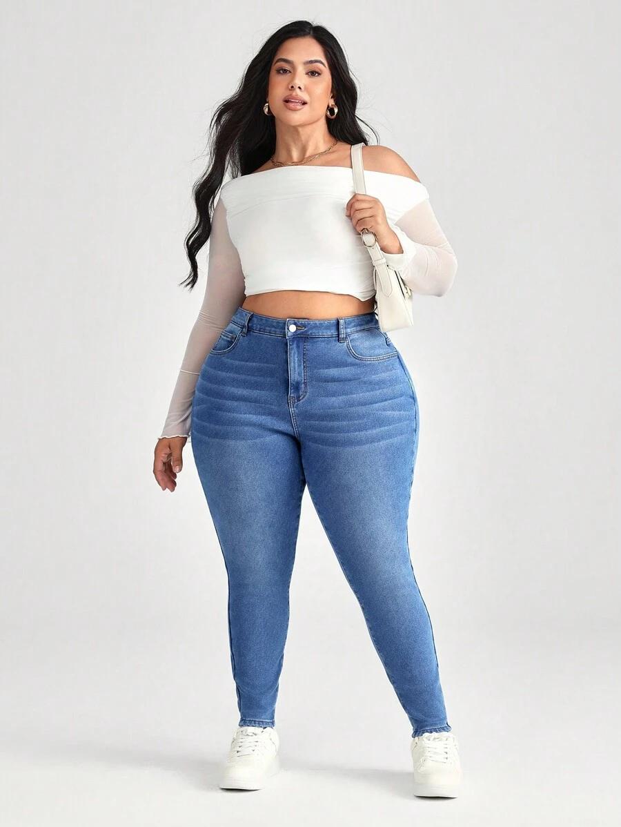 JEANSY DAMSKIE SLIM PLUS SIZE BAWEŁNA WYSOKI STAN