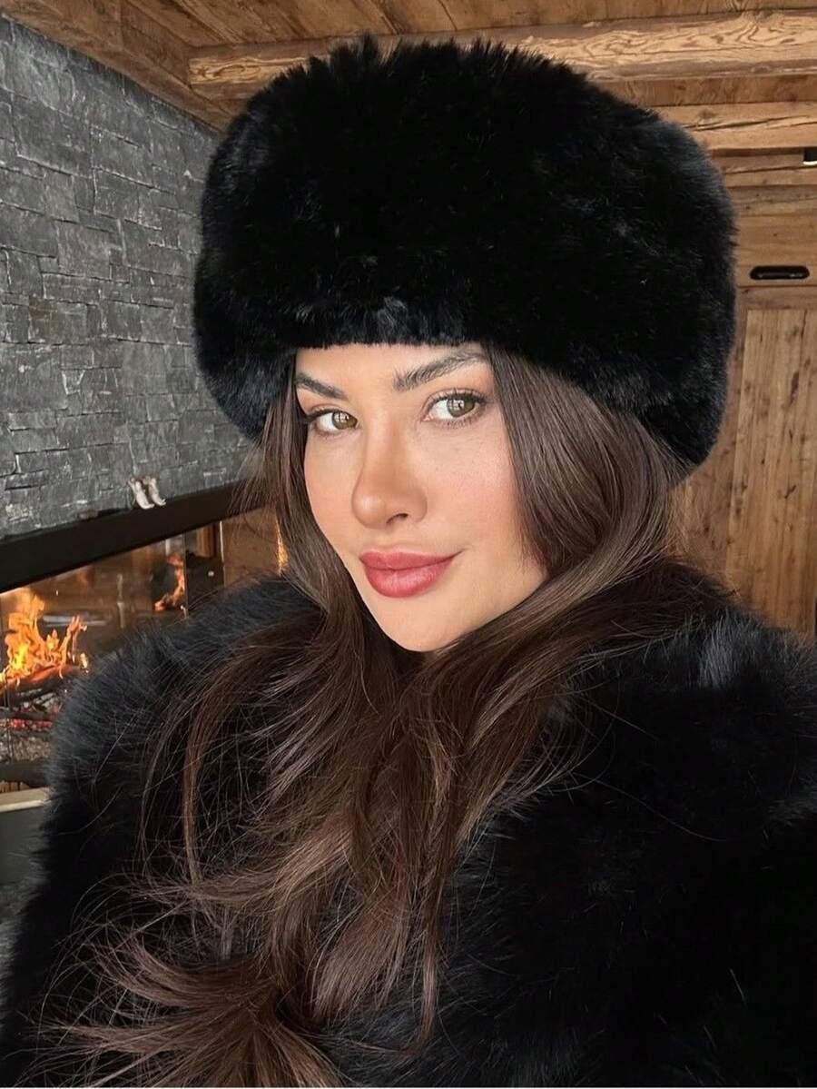 czarna czapka sztuczne futro