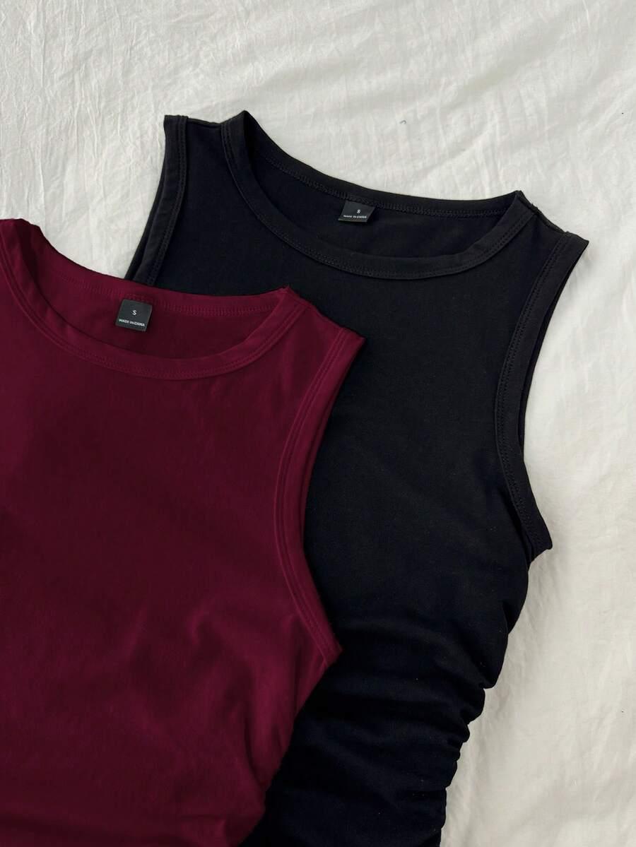 klasyczny gładki top bez rękawów marszczenia 2-pack