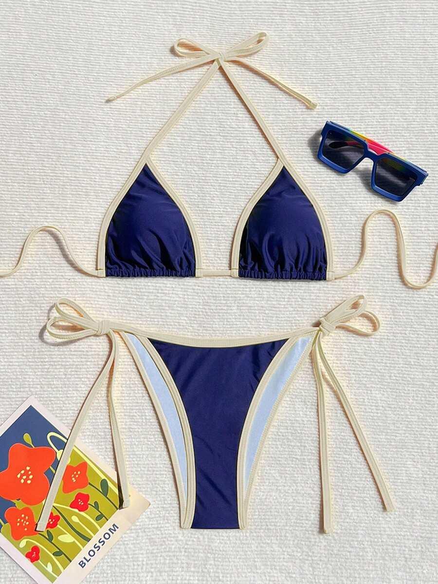 wiązany komplet bikini kontrast 