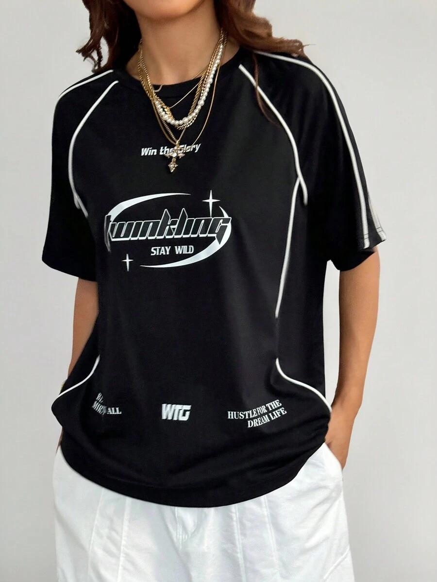 CZARNY T-SHIRT NADRUK 