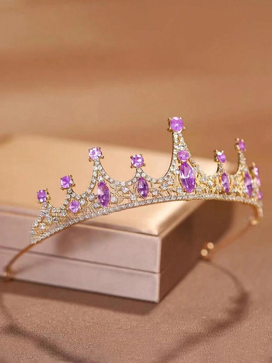 złota tiara fioletowe kamienie