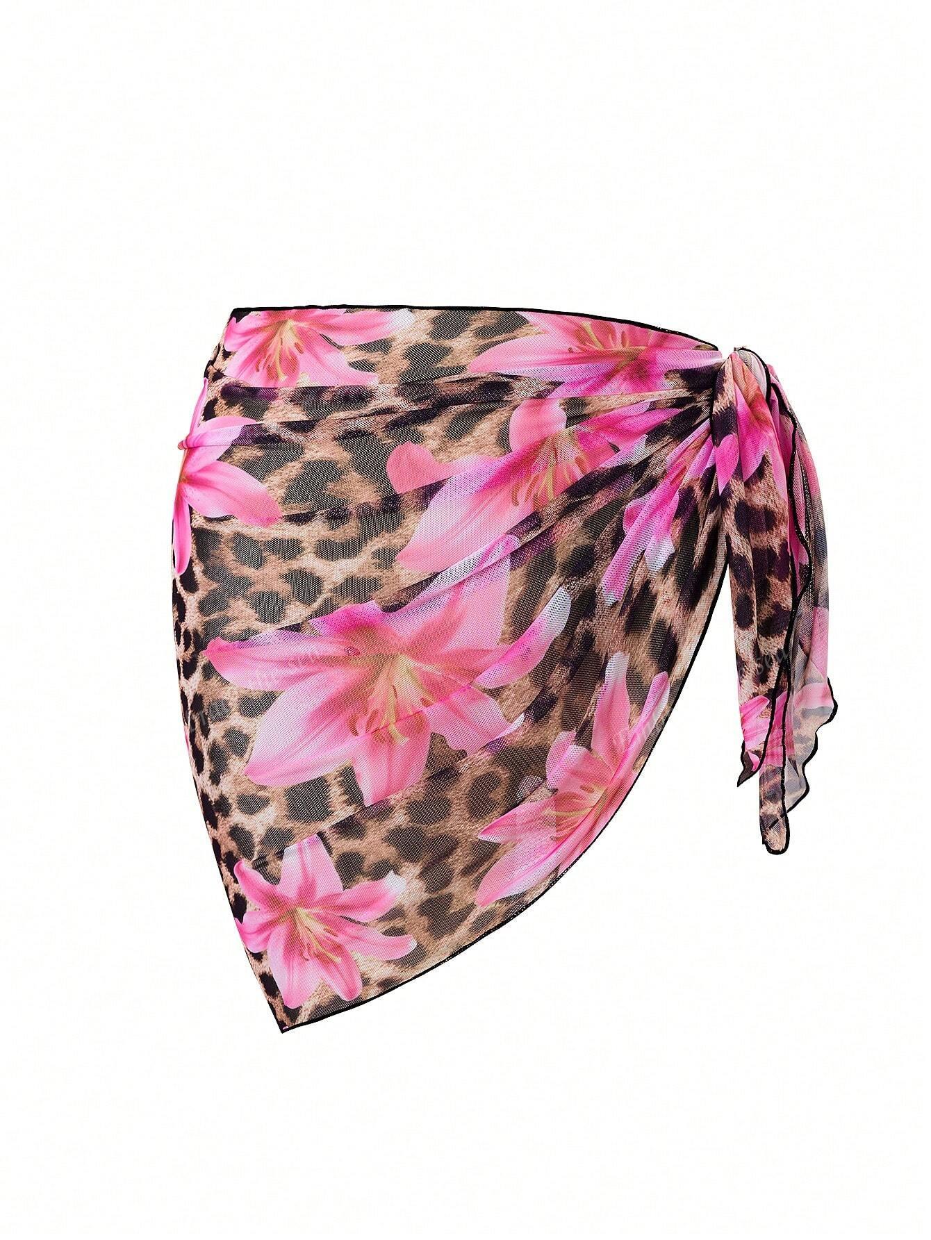 góra od bikini pareo komplet animal print kwiaty 
