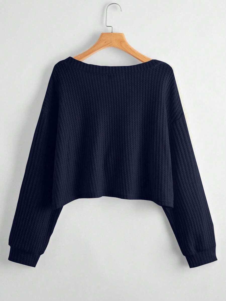GRANATOWY SWETER V-NECK