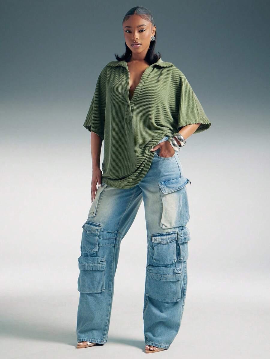 zielona bluzka kołnierzyk
