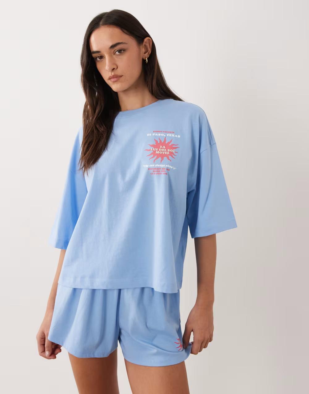 t-shirt spodenki piżama nadruk