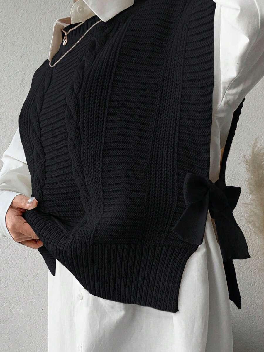 CZARNY SWETER BEZ RĘKAWÓW WIĄZANIE