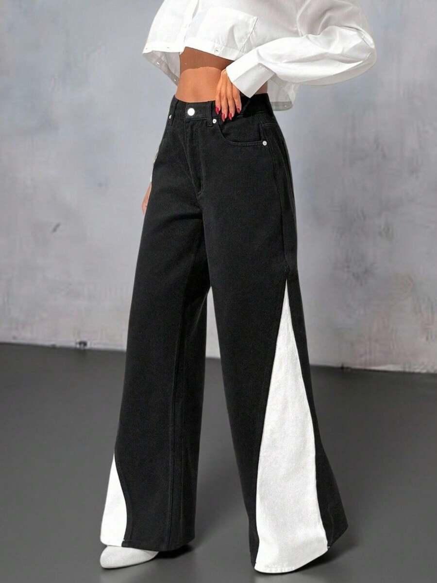 CZARNE SPODNIE JEANS KONTRAST