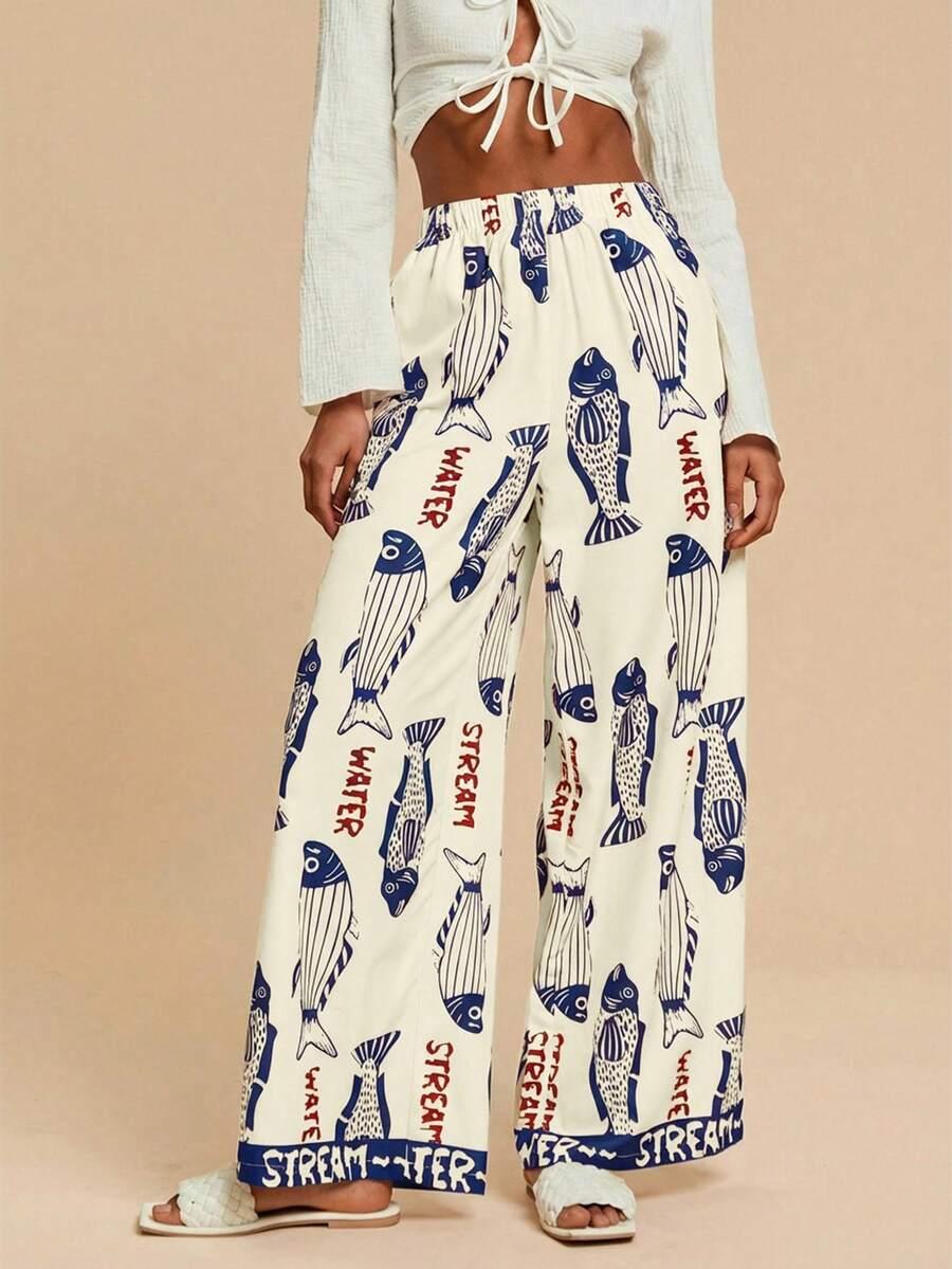 spodnie prosta nogawka print