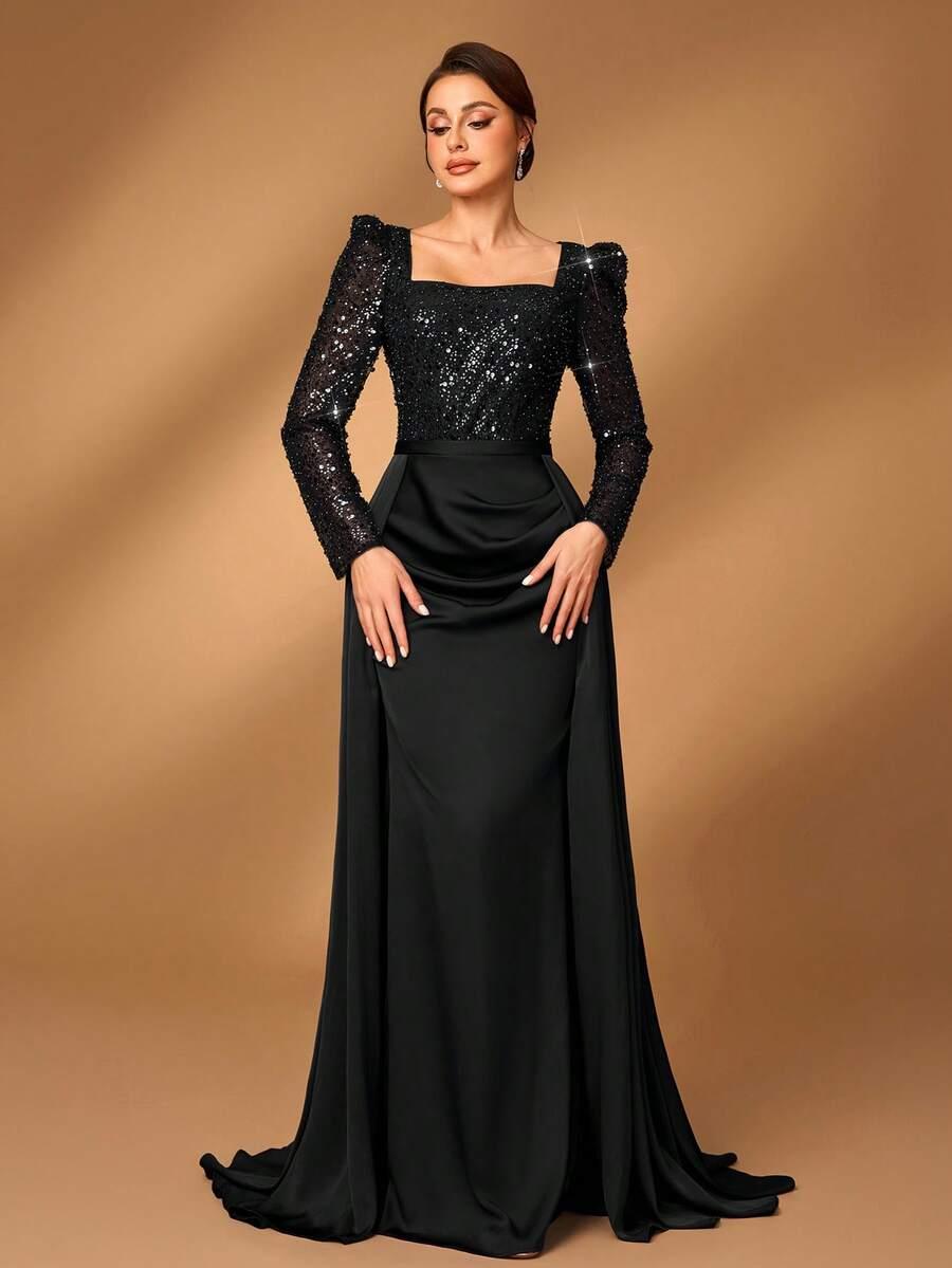 CZARNA MAXI SUKIENKA CEKINY