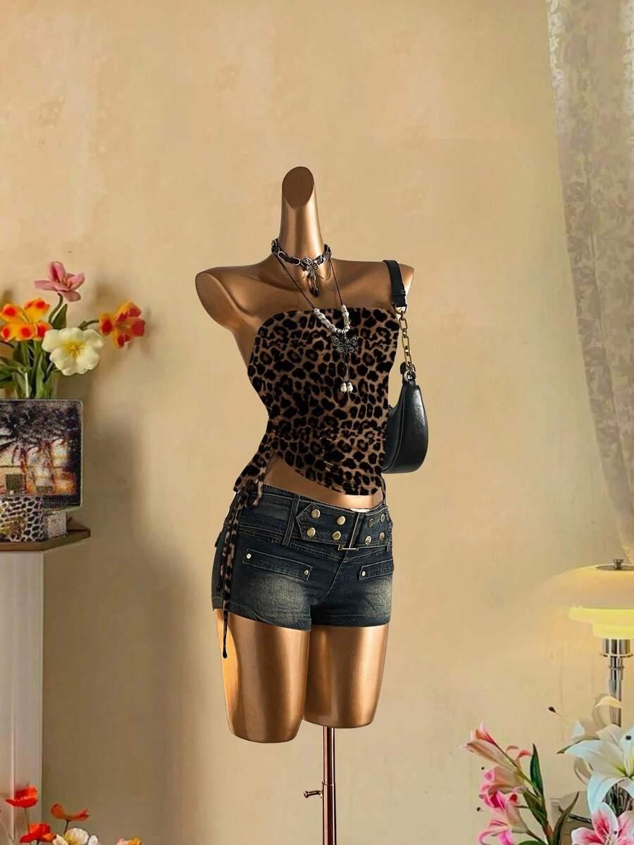 top tuba marszczenie animal print 