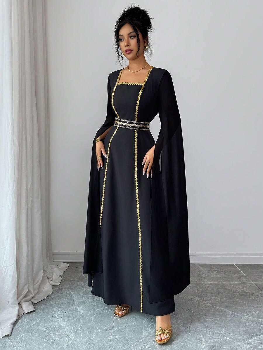 CZARNA MAXI SUKIENKA zdobienie