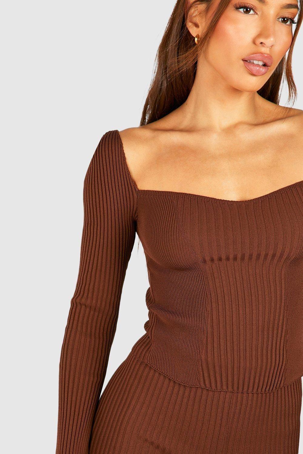 BRĄZOWY SWETER DZIANINA 