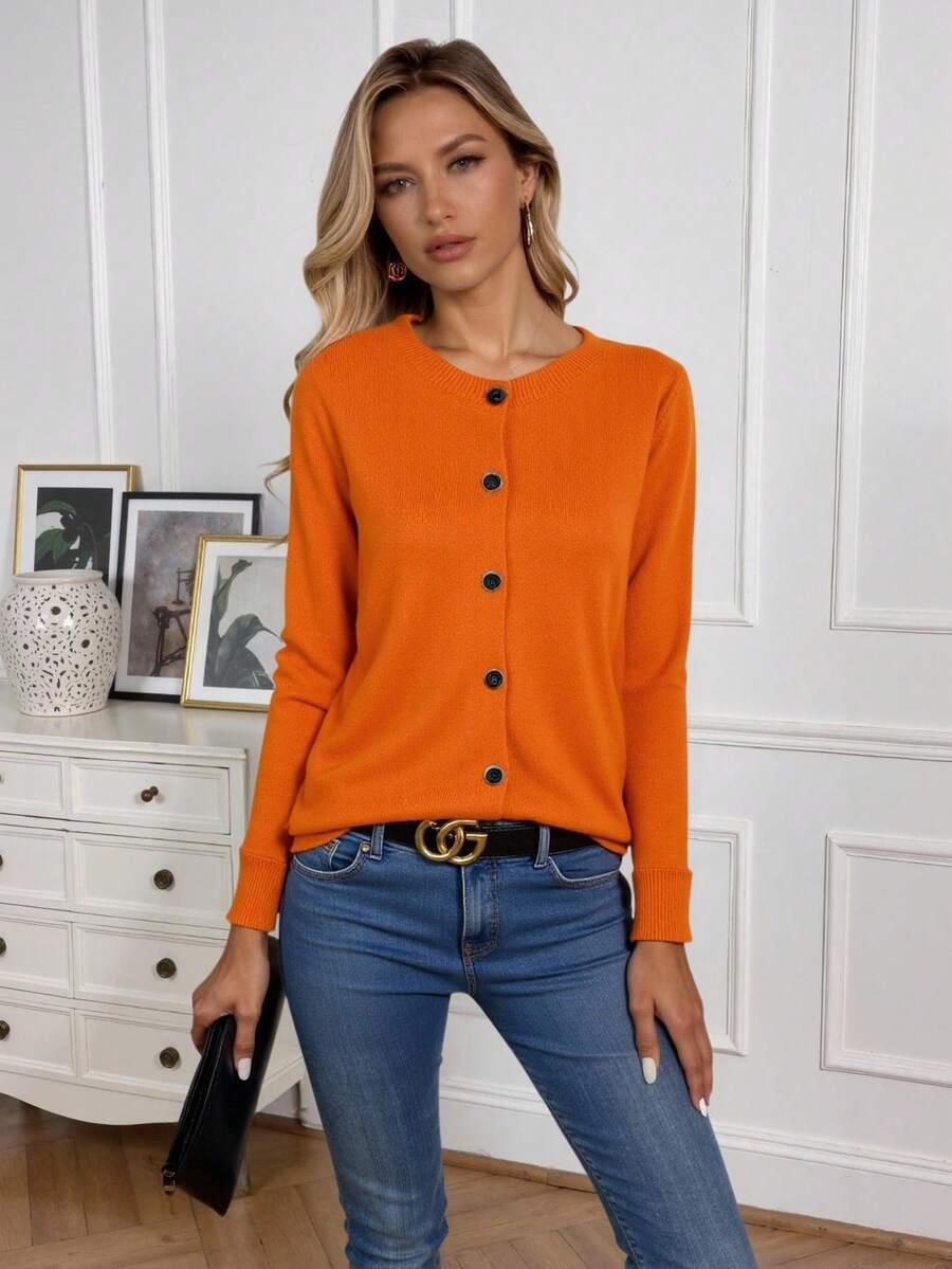 POMARAŃCZOWY sweter guziki 