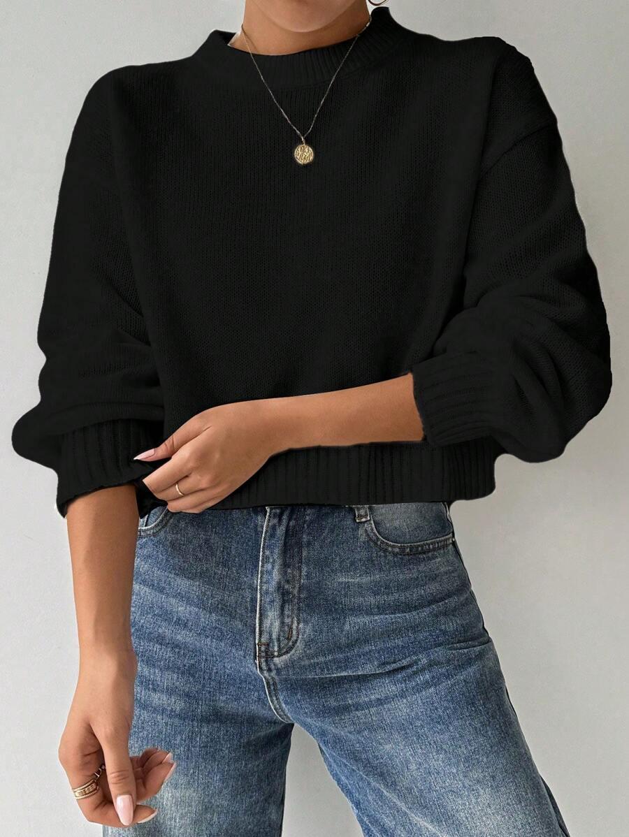 CZARNY KLASYCZNY SWETER OKRĄGŁY DEKOLT