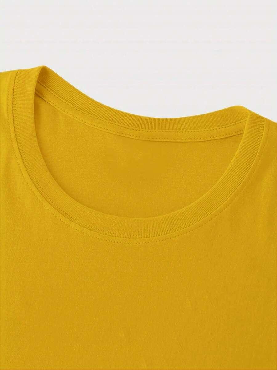 ŻÓŁTY T-SHIRT OKRĄGŁY DEKOLT 