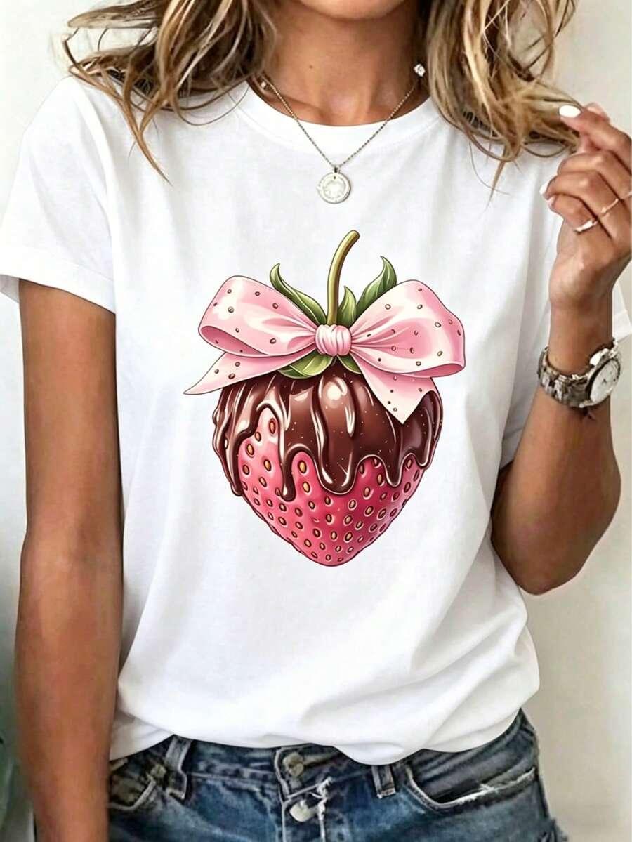 t-shirt okrągły dekolt nadruk