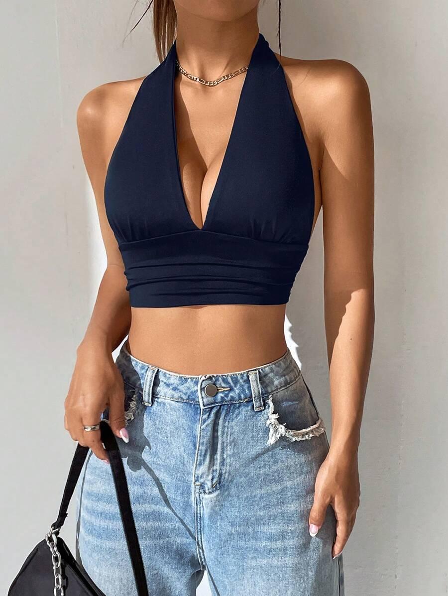 GRANATOWY CROP TOP 