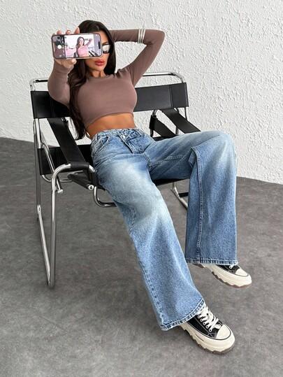 NIEBIESKIE SPODNIE JEANS ASYMETRIA