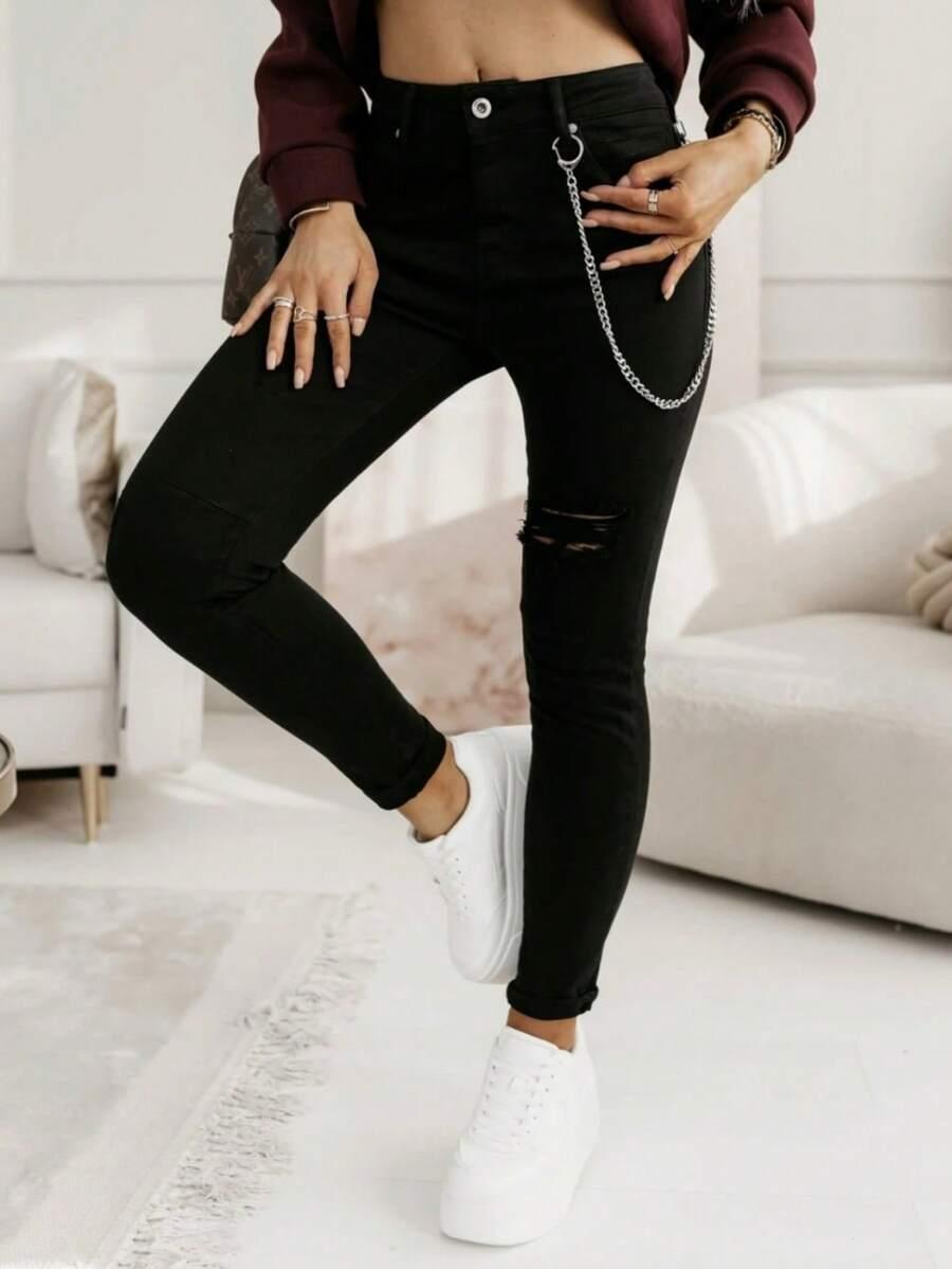 CZARNE SPODNIE JEANS 