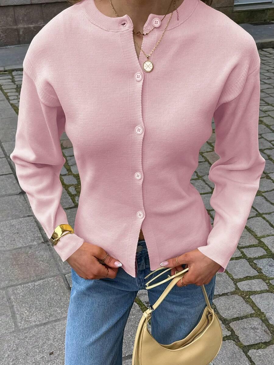 RÓŻOWY DZIANINOWY SWETER 
