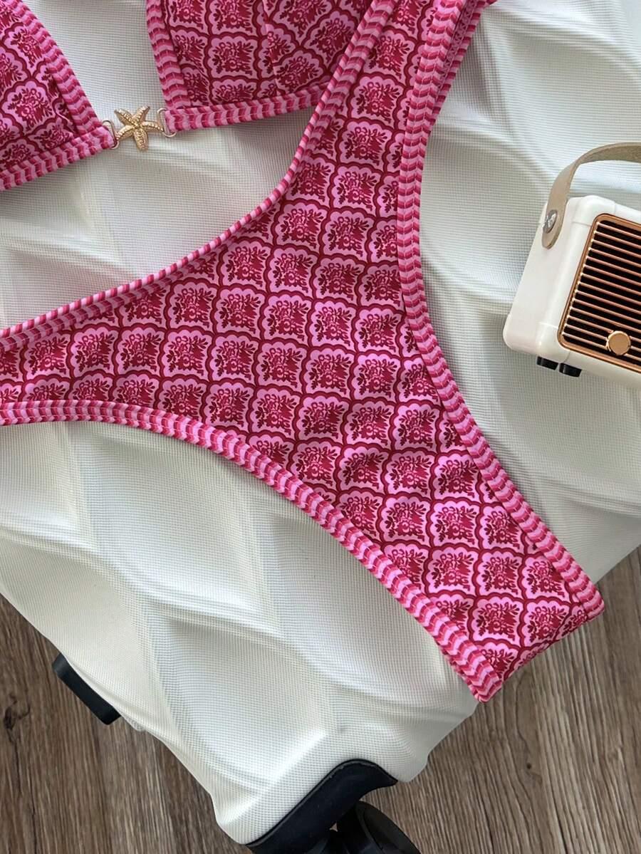 różowy kostium kąpielowy bikini komplet