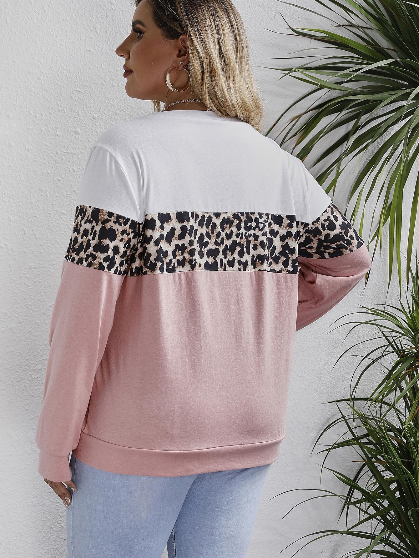 bluza oversize okrągły dekolt animal print