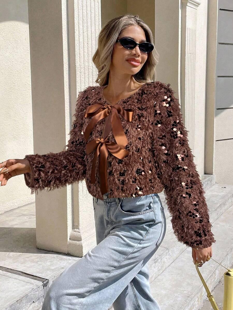 BRĄZOWY SWETER WIĄZANIE