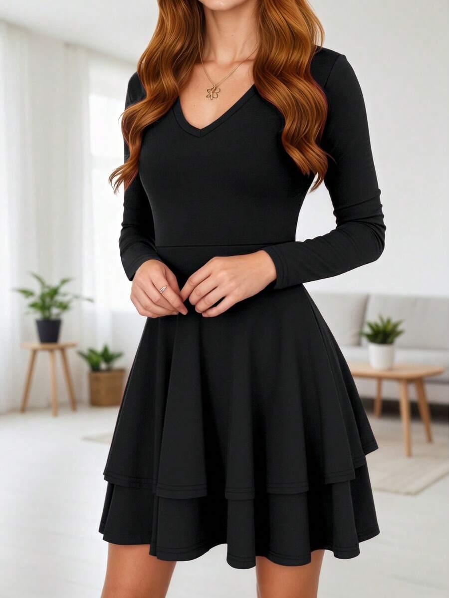 CZARNA SUKIENKA V-NECK 