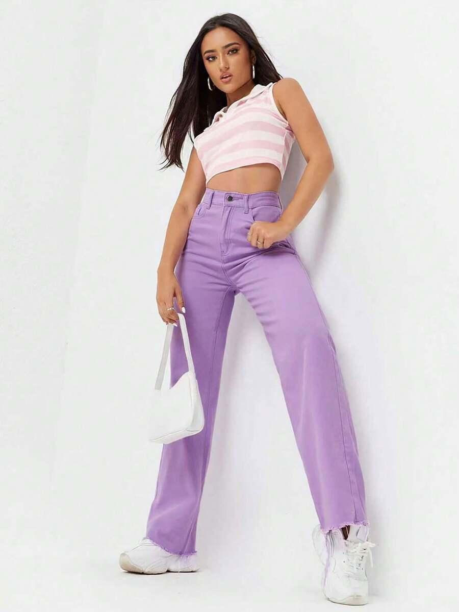 fioletowe spodnie jeans