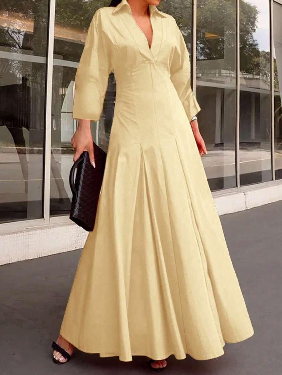 ŻÓŁTA MAXI SUKIENKA v-neck