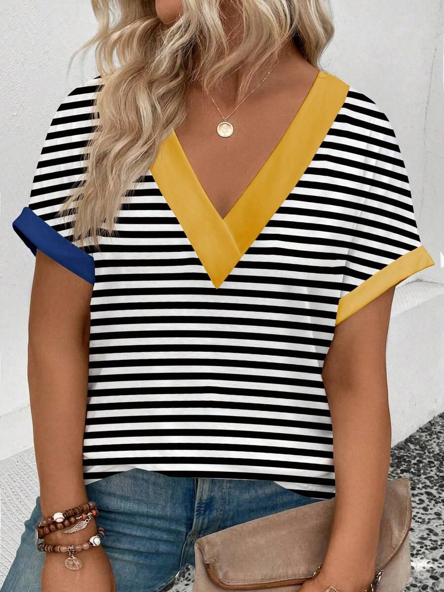 bluzka v-neck wzór paski
