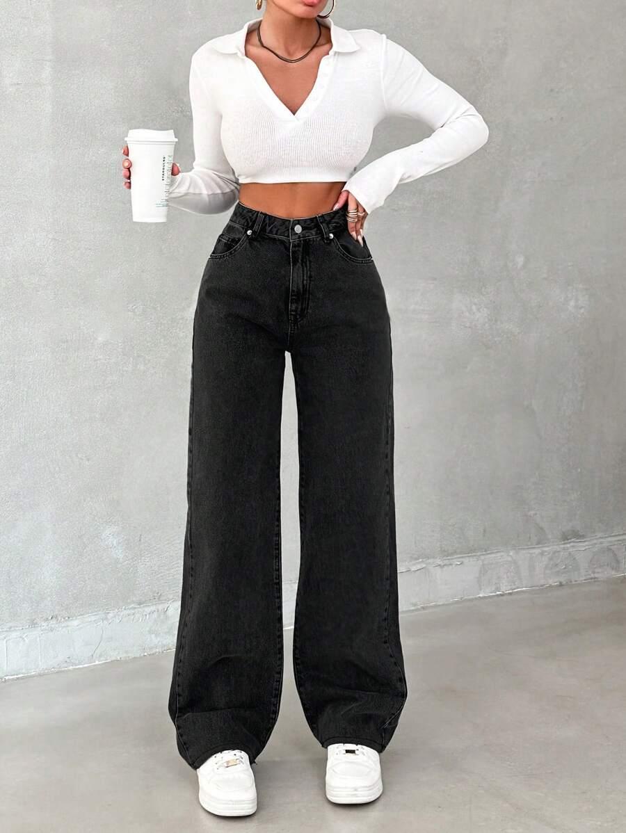 CZARNE SPODNIE JEANS 
