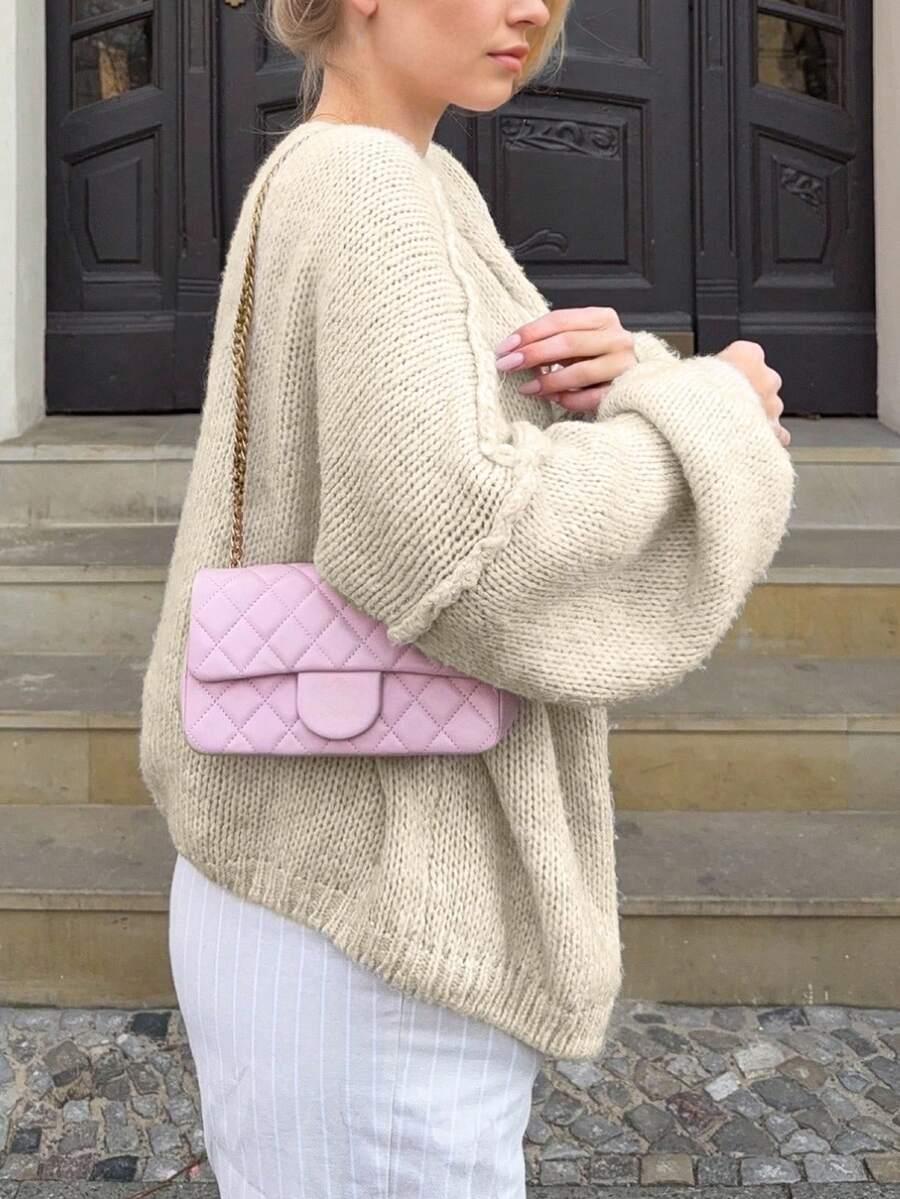 BEŻOWY SWETER DZIANINA 