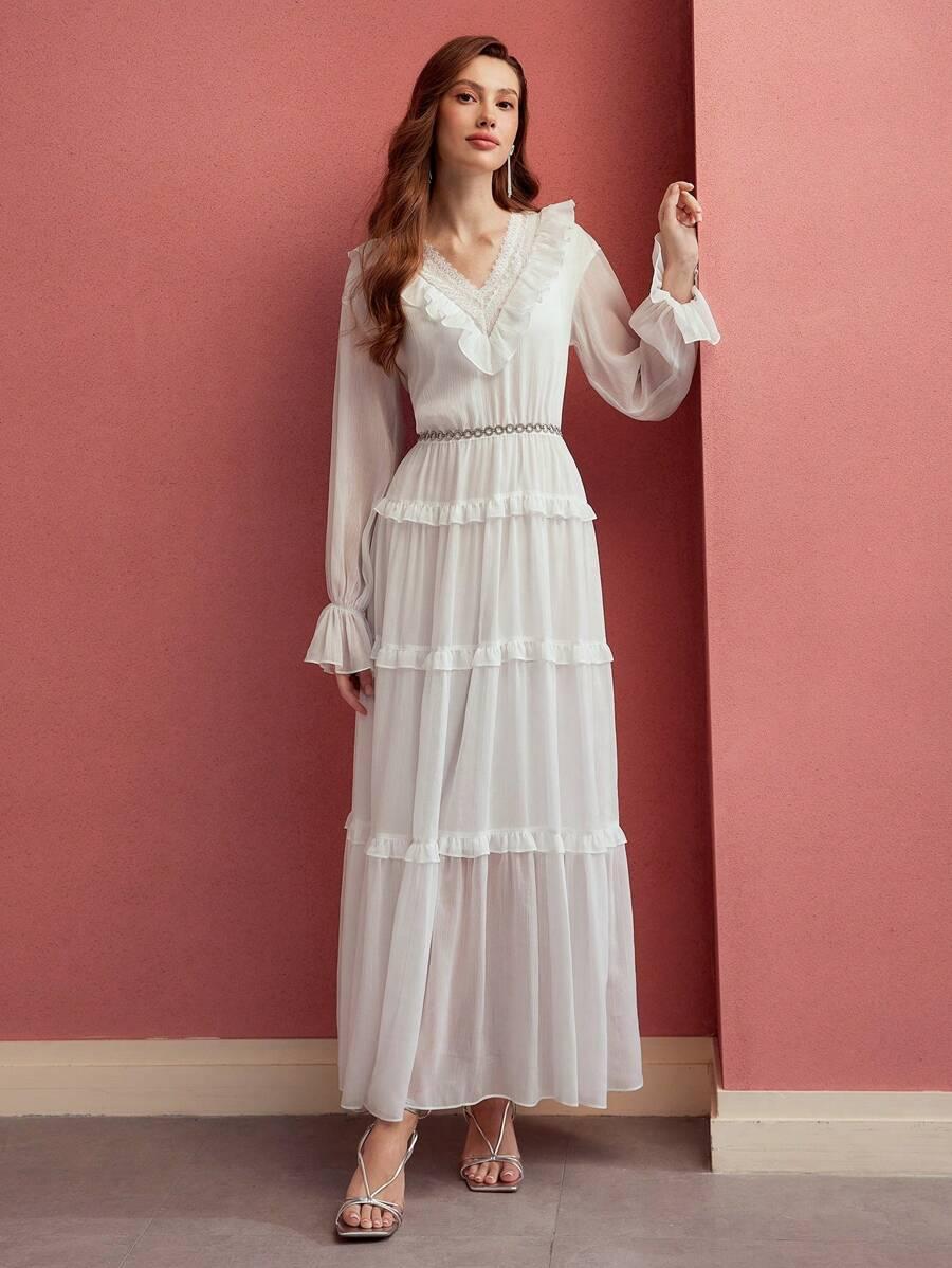 SUKIENKA MAXI ROZKLOSZOWANA BOHO Z DŁUGIM RĘKAWEM