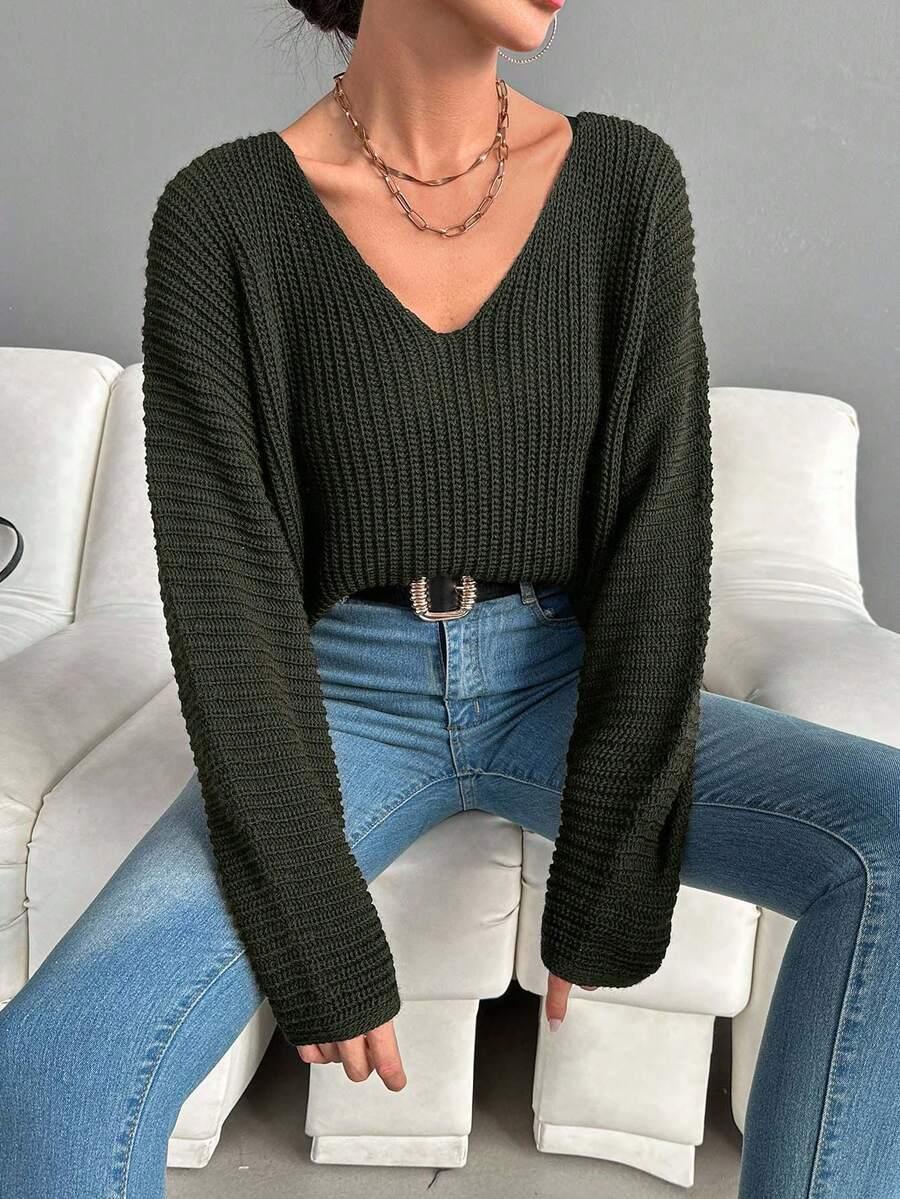 ZIELONY SWETER V-NECK