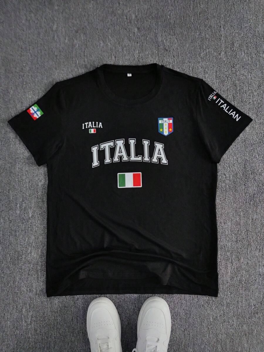 czarny t-shirt napis italia
